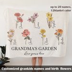 Personalized Family Birth Flowers Love Grows Here Fleece Blanket Gift for Mom Grandma