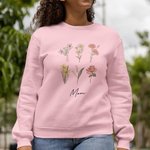 Personalized Vintage Birth Flowers T-shirt or Sweatshirt Gift for Nana or Mom