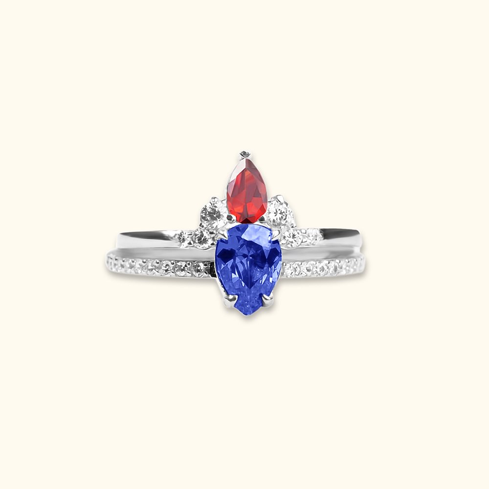 Set de Deux Bagues Personnalisées avec Pierre de Naissance Cadeau Anniversaire Fête pour Femme Famille