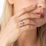 Set di due anelli personalizzati con pietra di nascita Anelli di famiglia con pietra a goccia