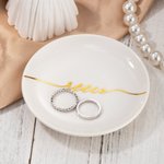Personalized Pure White Ceramic Bronzing Wedding Ring Plate Jewelry Dish with Name