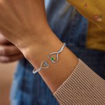 Bracelet Réglable Forme Coeur Personnalisé avec Double Pierre de Naissance Texte Gravé Cadeau Anniversaire pour Grand-Mère et Petite-Fille