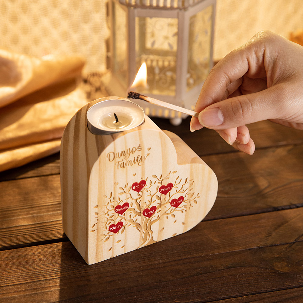 Beautiful Large Aluminium Heart Candle Holder On A Chunky Wooden Base