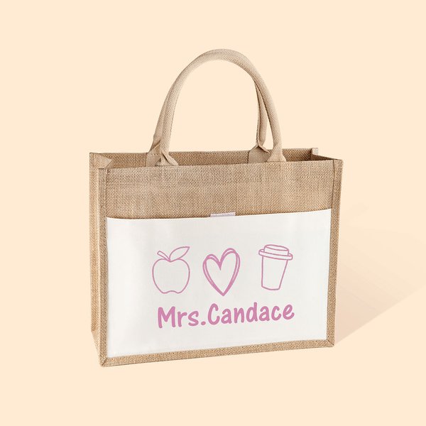 Gepersonaliseerde Leraar Jute Draagtas met Naam voor Leraar Tevredenheidsgeschenk