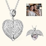 Personalised Photo Heart Locket Angel Wings Necklace with Engraved Text Memories Gift for Woman
