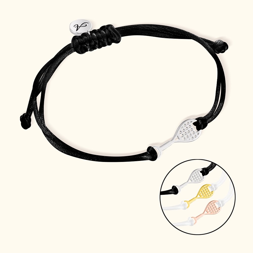 Bracelet Personnalisé avec Initiale Gravée Bracelet avec Corde Réglable et Breloque de Raquette Tennis Cadeau Anniversaire pour Amoureux de Tennis