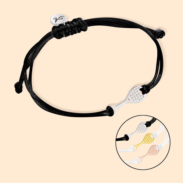 Bracelet Personnalisé avec Initiale Gravée Bracelet avec Corde Réglable et Breloque de Raquette Tennis Cadeau Anniversaire pour Amoureux de Tennis
