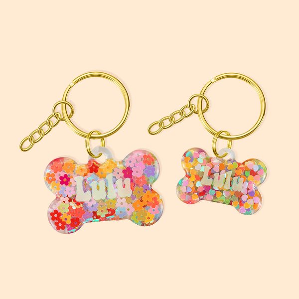 Flowers Love Heart Pet Tag Resin Pet ID