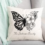 Personalized Half Butterfly Half Birth Flower Cushion Throw Pillow Cover Gift for Mom or Grandma