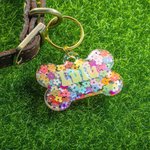Personalised Flowers Love Heart Pet Tag Dog Tag Cat Tag Resin Iridescent Sequins Pet ID