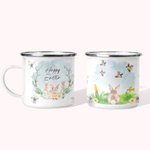 Taza de campamento de acero inoxidable personalizada Happy Easter Watercolor Bunny with Name