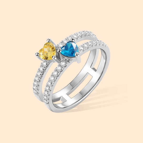Personalisierte Doppelherz-Geburtsstein-Ring Valentinstag Jahrestag Geburtstag Geschenk
