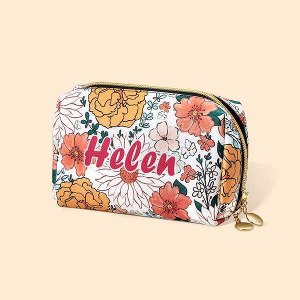 Sac à cosmétiques en cuir avec motif floral de Bohème personnalisé
