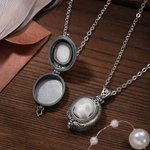 Personalized Vintage Gothic Carved Pearl Skull Locket Necklace with Text Halloween Day of the Dead Gift for Gothic Enthusiast