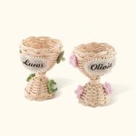 Personalised Plaited Rattan Easter Egg Cup with Flowers Egg Holder Easter Decoration