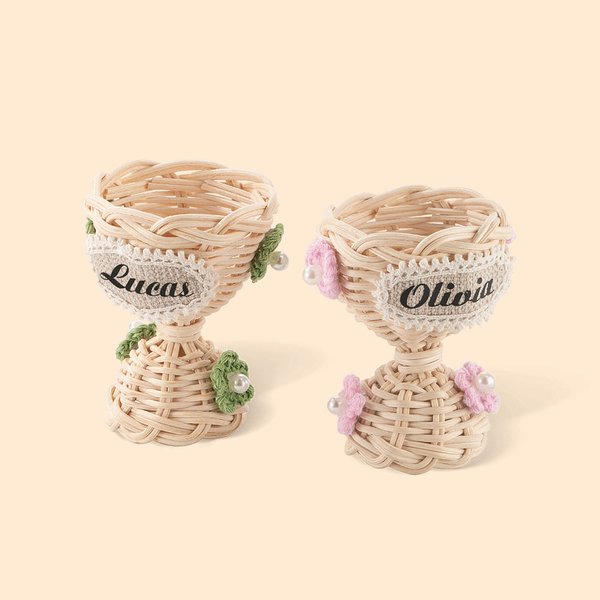 Plaited Rattan Easter Egg Cup with Flowers