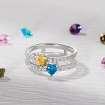 Anillo Personalizado Doble Corazón Piedras de Nacimiento Día de San Valentín Aniversario Cumpleaños Regalo