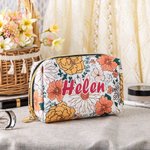 Personalised Bohemian Floral Pattern Leather Cosmetic Bag