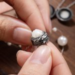 Personalized Vintage Gothic Carved Pearl Skull Locket Necklace with Text Halloween Day of the Dead Gift for Gothic Enthusiast