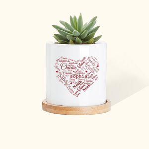 Pot de Fleurs Motif Cœur Personnalisé avec Noms des Membres de la Fmille Cadeau Fête des Mères pour Grand-Mère Maman