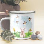 Taza de campamento de acero inoxidable personalizada Happy Easter Watercolor Bunny with Name