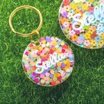 Personalised Flowers Love Heart Pet Tag Dog Tag Cat Tag Resin Iridescent Sequins Pet ID