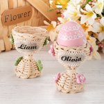 Personalised Plaited Rattan Easter Egg Cup with Flowers Egg Holder Easter Decoration