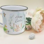 Taza de campamento de acero inoxidable personalizada Happy Easter Watercolor Bunny with Name