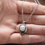 Personalized Vintage Gothic Carved Pearl Skull Locket Necklace with Text Halloween Day of the Dead Gift for Gothic Enthusiast
