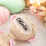 Personalised Plaited Rattan Easter Egg Cup with Flowers Egg Holder Easter Decoration