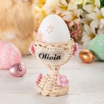 Personalised Plaited Rattan Easter Egg Cup with Flowers Egg Holder Easter Decoration