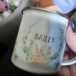 Taza de campamento de acero inoxidable personalizada Happy Easter Watercolor Bunny with Name