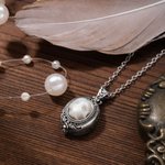 Personalized Vintage Gothic Carved Pearl Skull Locket Necklace with Text Halloween Day of the Dead Gift for Gothic Enthusiast