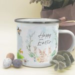 Taza de campamento de acero inoxidable personalizada Happy Easter Watercolor Bunny with Name