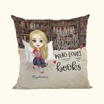 Funda de cojín personalizada para chica vintage lectora Just a Girl Who Loves Books Funda de cojín para decorar el hogar para lectores Bookworm Gift