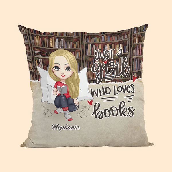 Vintage Girl Book Lover Throw Pillow Cover