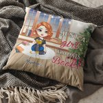 Funda de cojín personalizada para chica vintage lectora Just a Girl Who Loves Books Funda de cojín para decorar el hogar para lectores Bookworm Gift