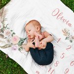 Couverture Douce Personnalisée avec Fleurs et Nom Thème Suivi de Coissance Mensuelle Cadeau pour Nouveau-Né