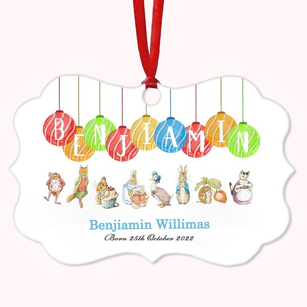 Gepersonaliseerd Peter Konijn Keramisch Ornament Ballon Naam Nieuwe Baby Geboorte Herinnering Cadeau voor Doop Doop Familie Pasen Kerst Decoratie