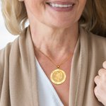 Personalized Round Shaped Birth Flower Bouquet Pendant Necklace with Birthstones