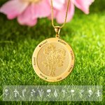 Personalized Round Shaped Birth Flower Bouquet Pendant Necklace with Birthstones