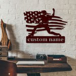 Personalizado jugador de béisbol con la bandera americana Metal Wall Art Home Decor