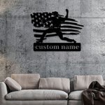 Personalizado jugador de béisbol con la bandera americana Metal Wall Art Home Decor