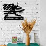 Personalizado jugador de béisbol con la bandera americana Metal Wall Art Home Decor