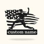 Personalizado jugador de béisbol con la bandera americana Metal Wall Art Home Decor