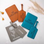 Personalized Leather Birth Flower Luggage Tag Passport Cover with Name