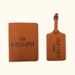 Personalized Leather Birth Flower Luggage Tag Passport Cover with Name
