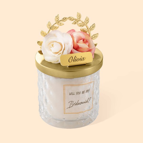 Bougie Parfumée de Rose Personnalisée avec Nom et Fleurs Cadeau pour Décoration d'Intérieur Mariage