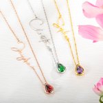 Personalized Name Birthstone Sideways Necklace Minimalist Jewelry Mother's Day Anniversary Gift
