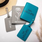Personalized Leather Birth Flower Luggage Tag Passport Cover with Name